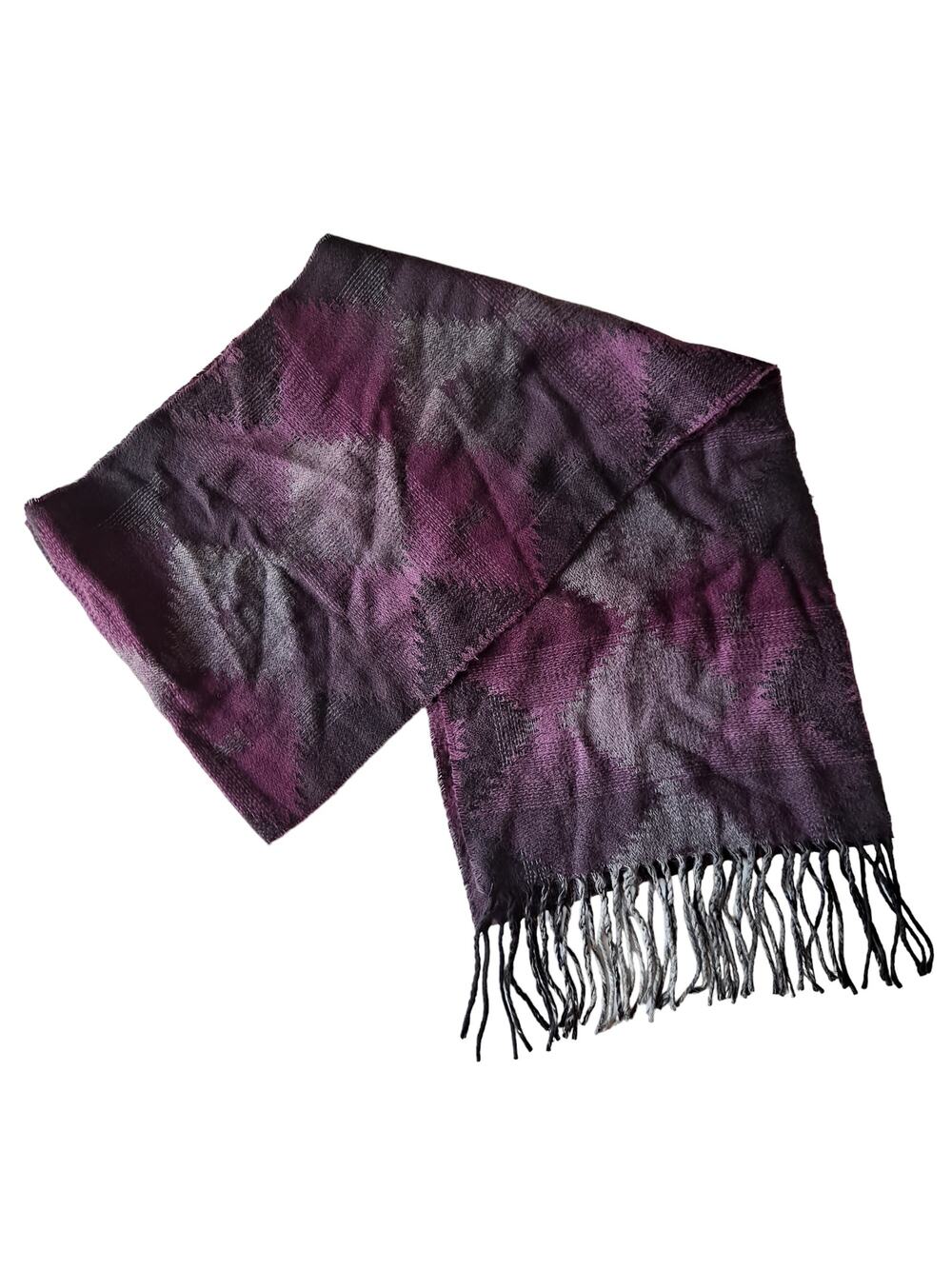 Purple Multi Inca / Aztec Pattern  Rectangular Scarf w Fringes - Size 11" X 66"